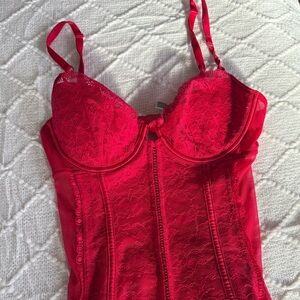 Victoria's Secret Red Lace Chemise with Garters, padded bra, adjustable straps